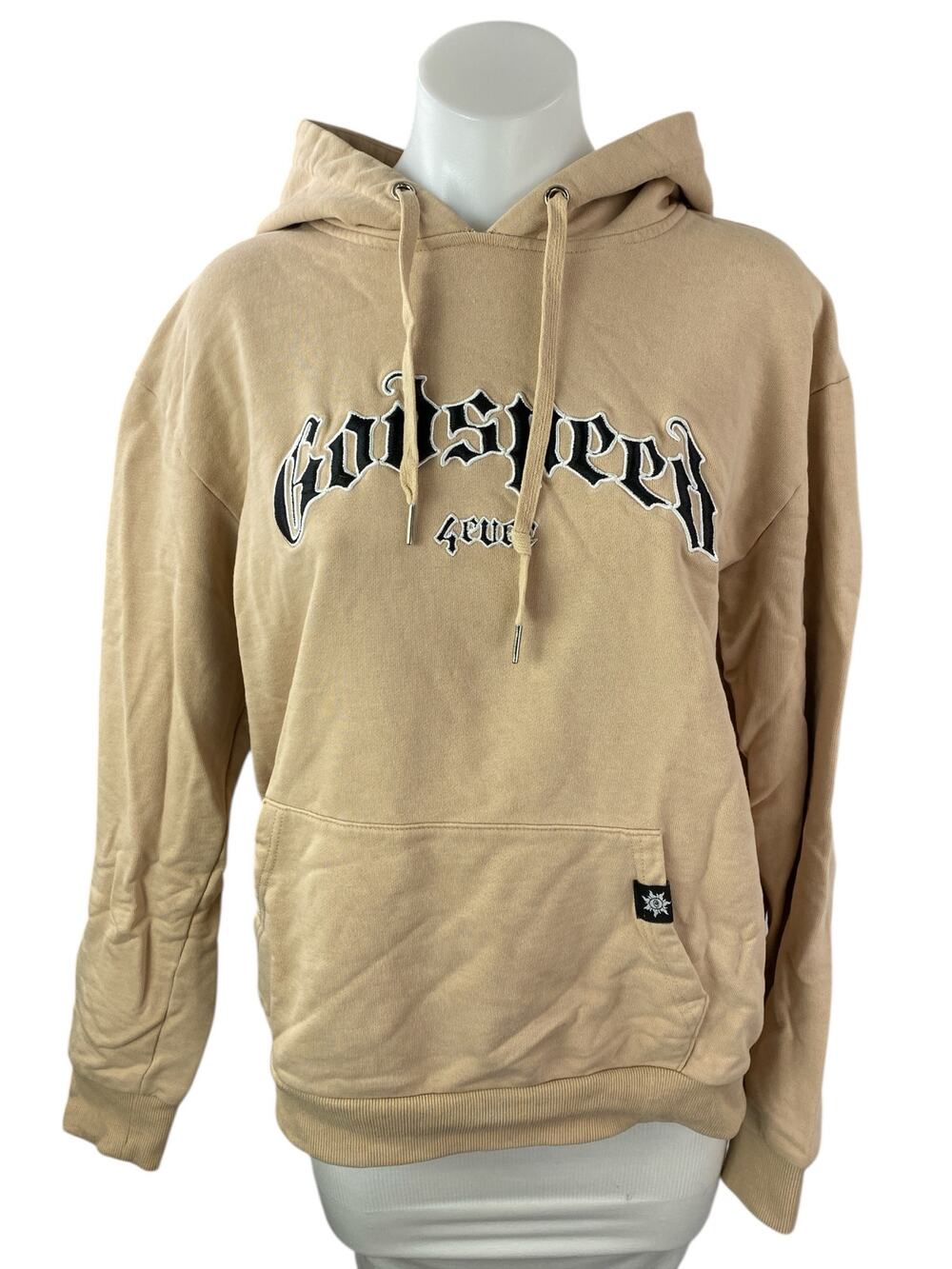Godspeed Women's Beige Tan Logo Long Sleeve Hoodie Hooded Sweatshirt Top Sz M